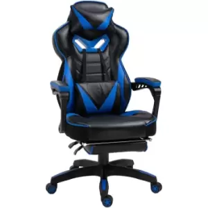 image of Gaming Chair Ergonomic Reclining Manual Footrest Wheels Stylish Blue - Blue - Vinsetto