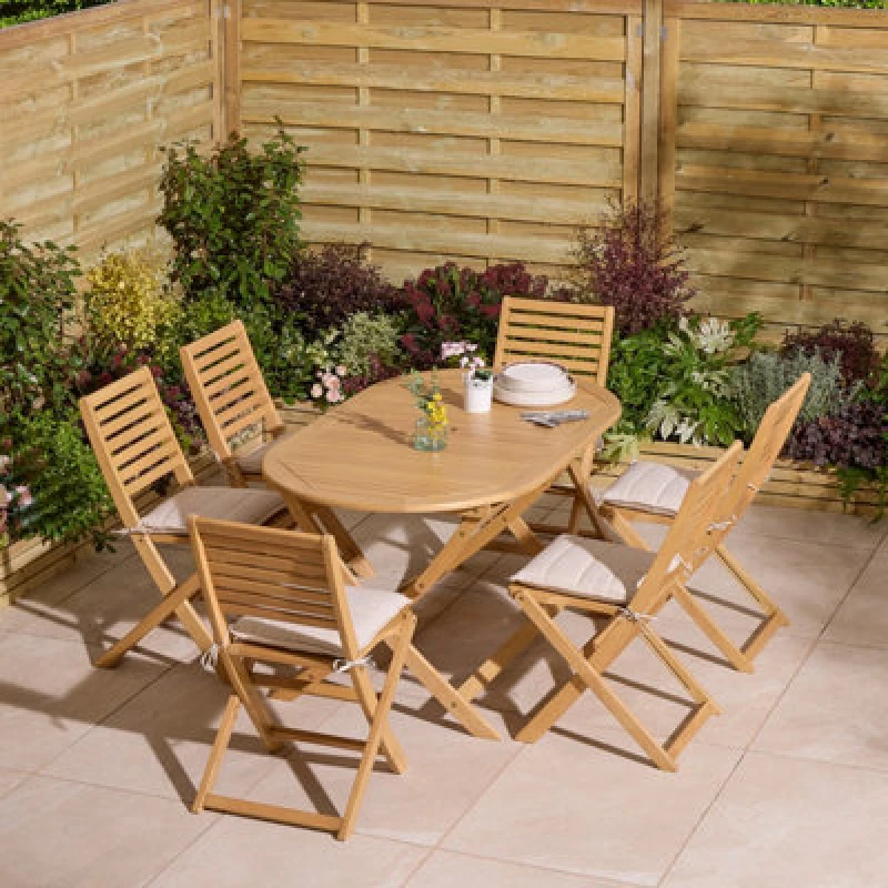 Image of Rowlinson Ashdown Folding 6 Seat Oval Dining Set with Cushions, Brown ASHOSET6