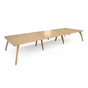 image of Bench Desk 6 Person Rectangular Desks 4800mm Oak Tops With White Frames 1600mm Depth Fuze