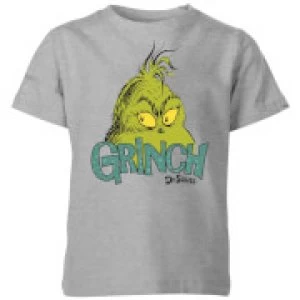 Image of The Grinch Face Kids Christmas T-Shirt - Grey - 9-10 Years