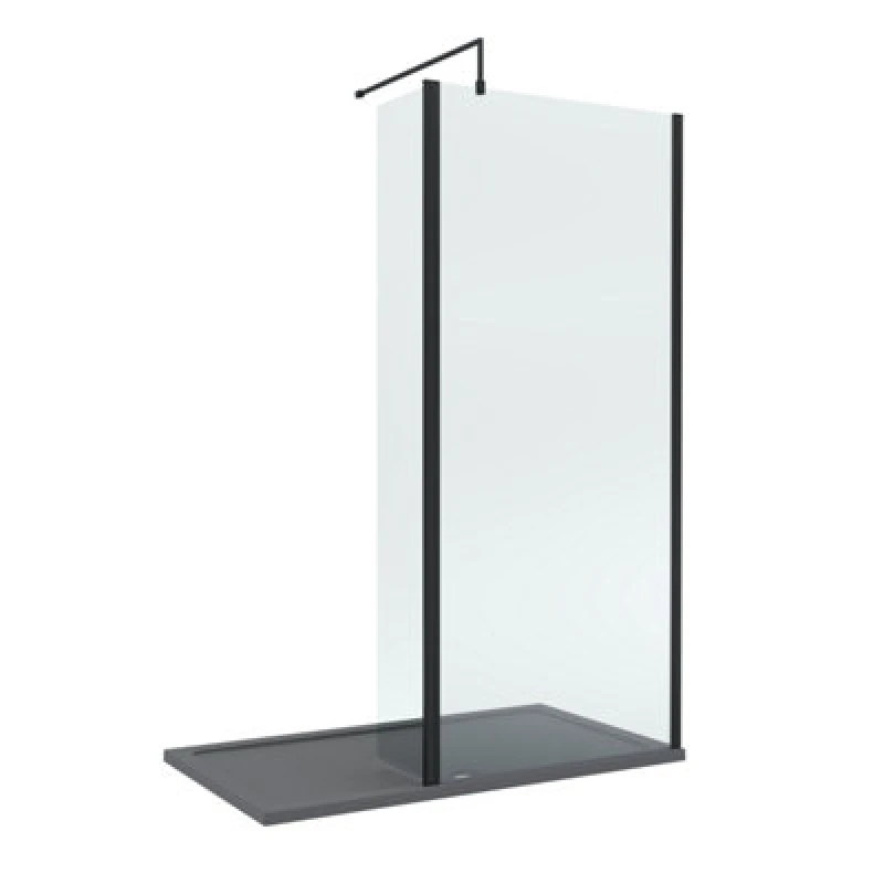 Image of Balterley 8mm Glass Wetroom Screen, Return Matt Black & Grey Tray 1400 x 900mm Black Unisex