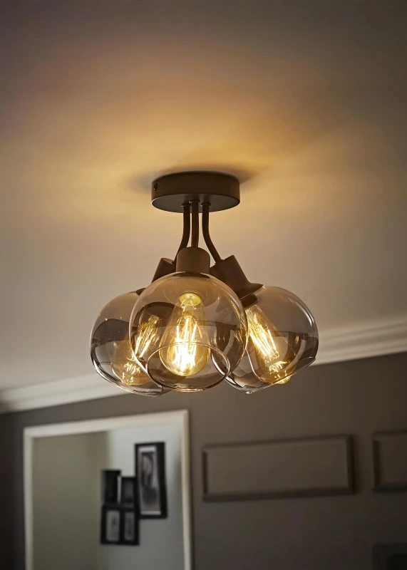 Image of ValueLights ValueLights Bellamy 3 Way Glass Globe Bubble Cluster Flush Ceiling Light and Bulbs in Black One Size Unisex 5059406070150