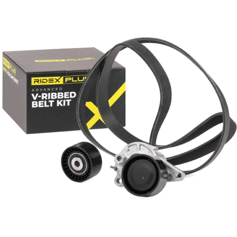 Image of RIDEX PLUS 542R0196P V-ribbed belt set Check alternator freewheel clutch & replace if necessary V-Ribbed Belt Set (542)