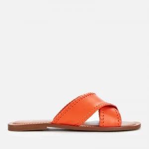 image of Dune Womens Lindsy Leather Flat Sandals - Orange - UK 3