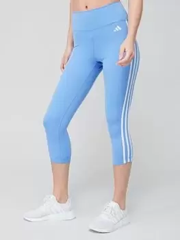 Image of adidas Train Essentials 3 Stripe 3/4 Tights - Blue Size L, Women