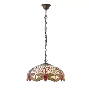 Image of Dragonfly Tiffany 3 Light Medium Ceiling Pendant Bronze, Beige