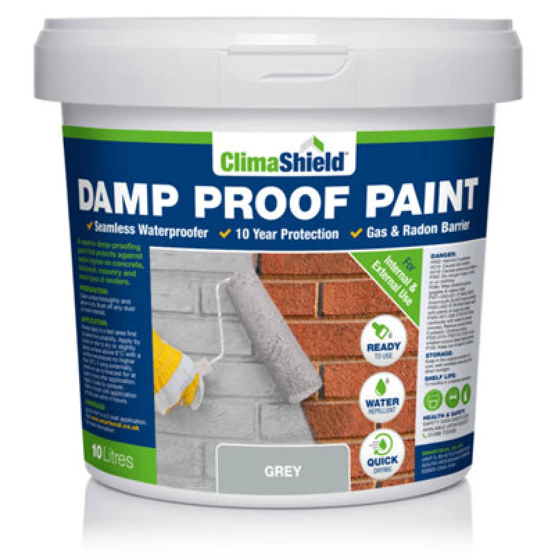 Image of Climashield Damp Proof Paint - Waterproof Paint, (Grey), Liquid Dpm, Breathable Protection, Damp-Proof, Internal And External, 10L
