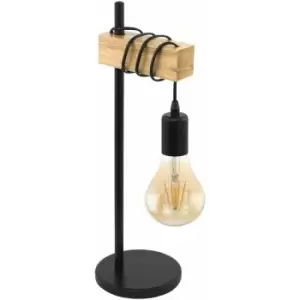 image of Loops - Table Lamp Desk Hangman Light Black Steel & Wood Arm 1 x 10W E27 Bulb