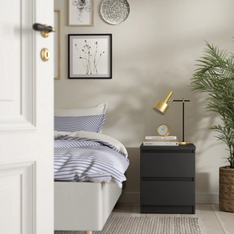 Image of Furniture To Go Naia Bedside 2 Drawers In Matt Black (W) 40.4 X (H) 49.5 X (D) 50Cm