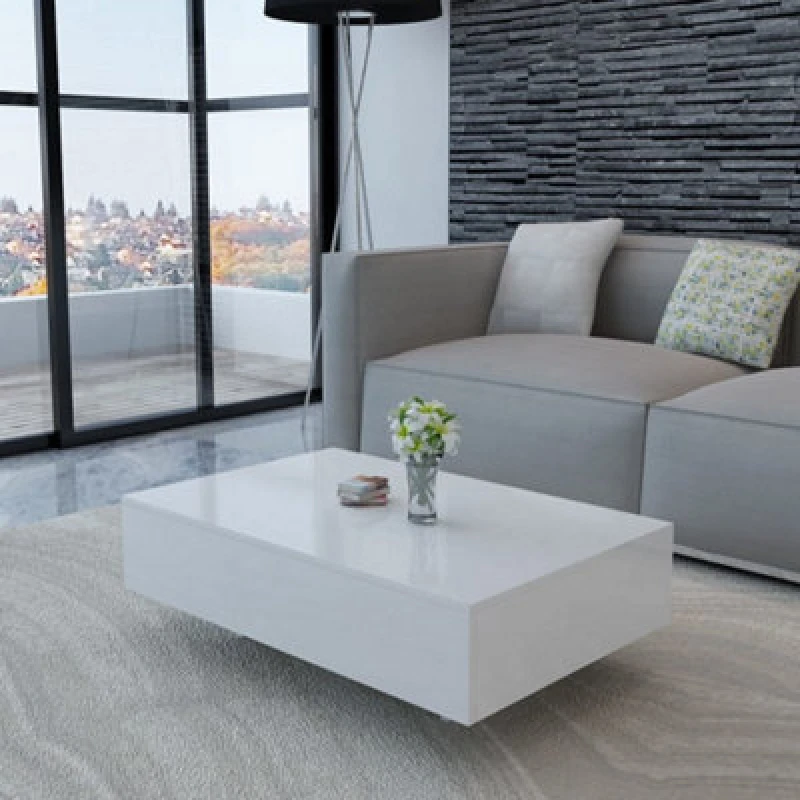 Image of vidaXL Coffee Table High Gloss White 85x55x31cm Modern Living Room Furniture