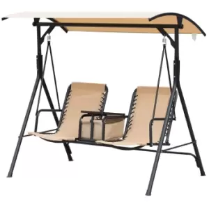 image of Outsunny 2 Person Swing Chair With Pivot Table and Storage - Beige