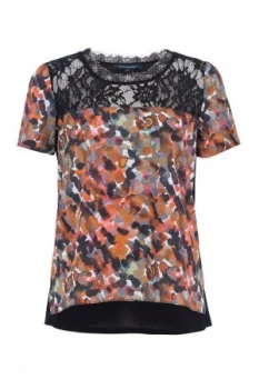 Image of French Connection Eleanor Printed Crepe and Lace Top Multi Coloured