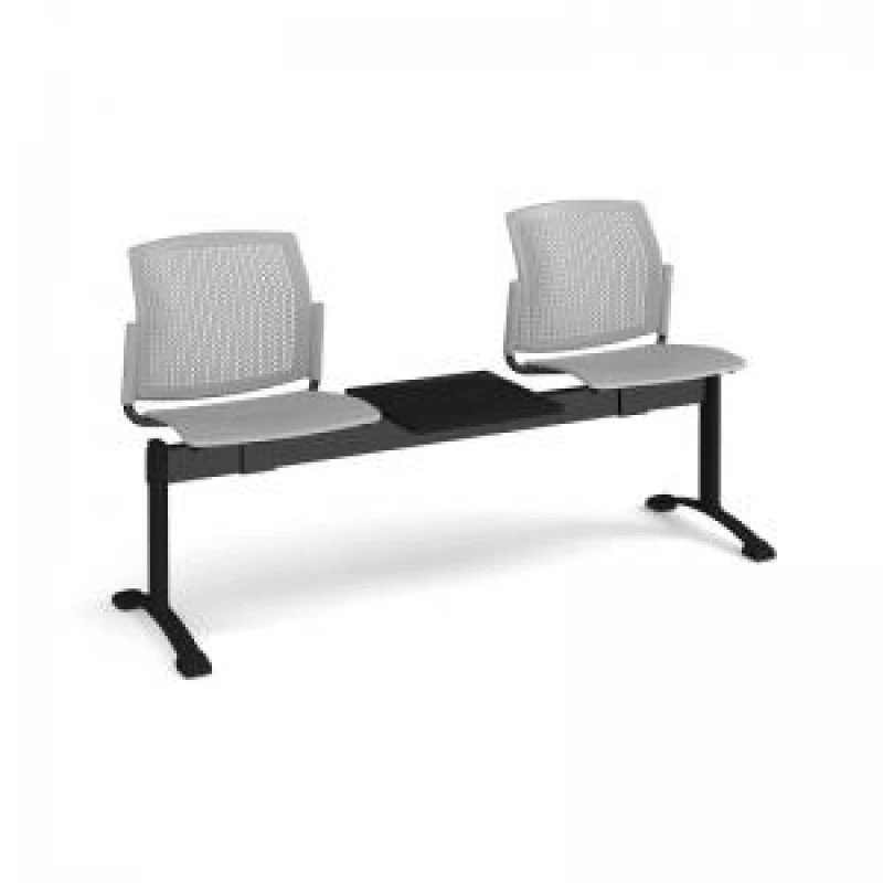 Image of Santana Perforated Back Waiting Room Beam Seating with Table - 2 Seater - Grey