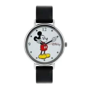 image of Disney Ladies Mickey Mouse Black Leather Strap Watch