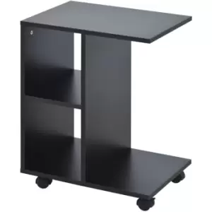 Image of C-Shape End Table Storage Unit w/ 2 Shelves 4 Wheels Home Black - Homcom