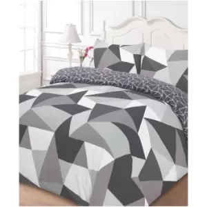 image of Dreamscene Shapes Duvet Set - Grey - Double - Grey