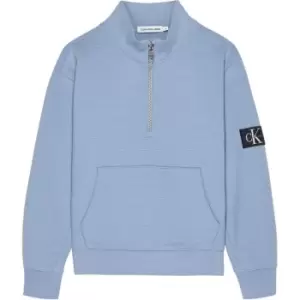 Image of Calvin Klein Jeans Badge Textured Zip Up Sweatshirt - Blue