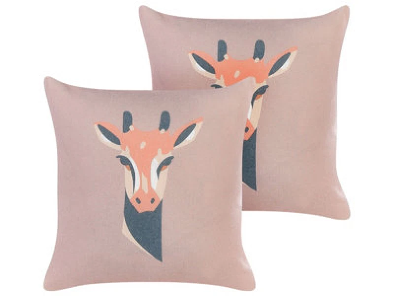 Image of Beliani Set Of 2 Decorative Cushions Candelabra 45 X 45cm Pink Animal Pattern