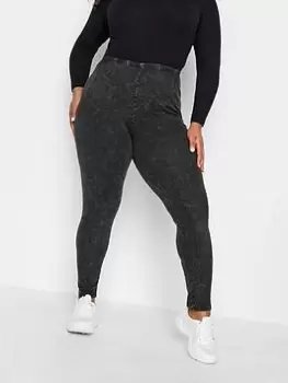 Image of Yours Yours Acid Wash Rib Legging Black, Size 30-32, Women