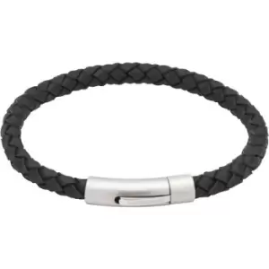 image of Unique & Co. Black Leather Bracelet with Matte/Polished Steel Clasp