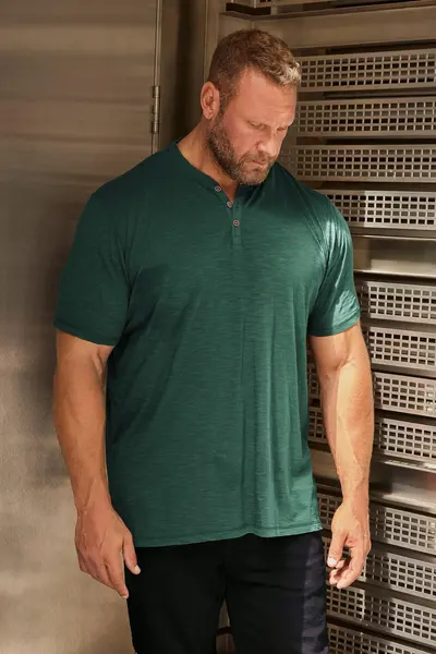 image of BadRhino Y Neck Slub T-Shirt Green