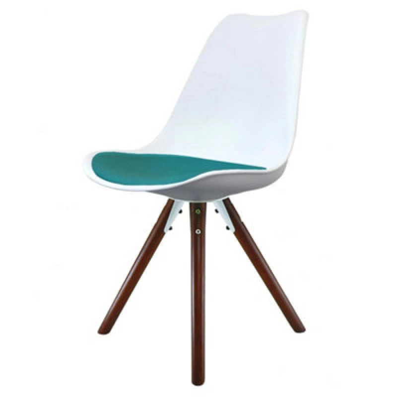 Image of Fusion Living Soho Plastic Dining Chair With Pyramid Dark Wood Legs White & Teal, Green FL2362