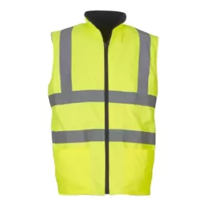 Image of Yoko Mens Workwear Hi-Vis Reversible Fleece Vest / Jacket (Pack of 2) (XL) (Hi-Vis Yellow)