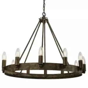 Image of 12 Light Ceiling Pendant Distressed Aged Metal Candle Ring Hanging Feature Lamp