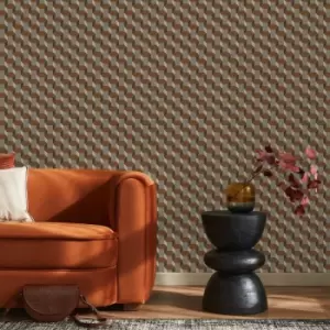 image of Sublime - Vintage Geometrics Brown Wallpaper - White