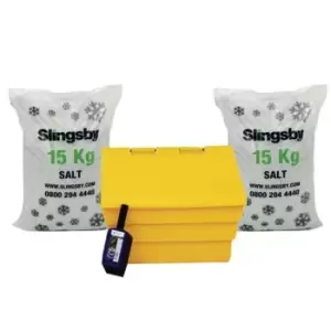 image of Slingsby 50L Basic Salt and Grit Bin Kit With 2 x 15kg Bags of White De-Icing Sa