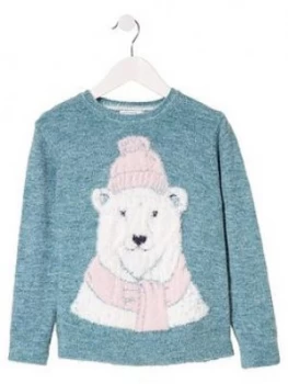 image of Fatface Girls Polar Bear Intarsia Knited Jumper - Aqua Frost