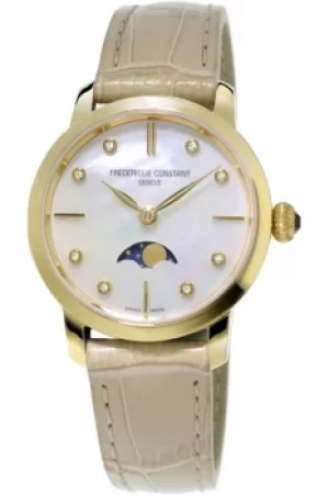 Image of Ladies Frederique Constant Slimline Moonphase Diamond Watch FC-206MPWD1S5