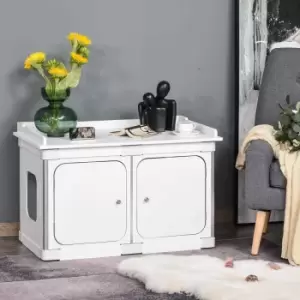 Image of PawHut Wooden Cat Litter Box & Washroom Nightstand w/ Partition Board - White