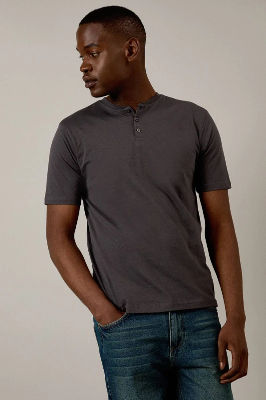 Image of Burton Burton Men Dark Grey Grandad Neck T-Shirt Size: Small Dark Grey S Male 5063631231583