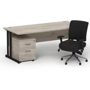 Image of Impulse 1800 x 800 Black Cant Office Desk Grey Oak + 2 Dr Mobile Ped & Chiro Med Back Black W/Arms