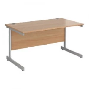 Image of Rectangular Straight Desk with Beech Coloured MFC Top and Silver Frame Cantilever Legs Contract 25 1400 x 800 x 725mm