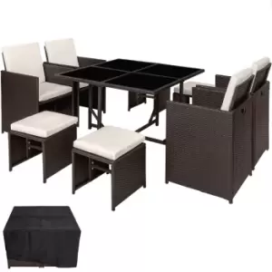 Image of Tectake Bilbao Rattan Garden Furniture Set With Protective Cover - Brown/Cream