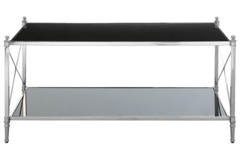 Image of Orsina Coffee Table With 2 Black Mirrored Glass Shelves, Nickel Stainless Steel Table, Functional 2-Tier Table