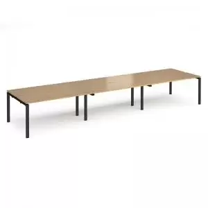 image of Adapt triple back to back desks 4800mm x 1200mm - Black frame and oak