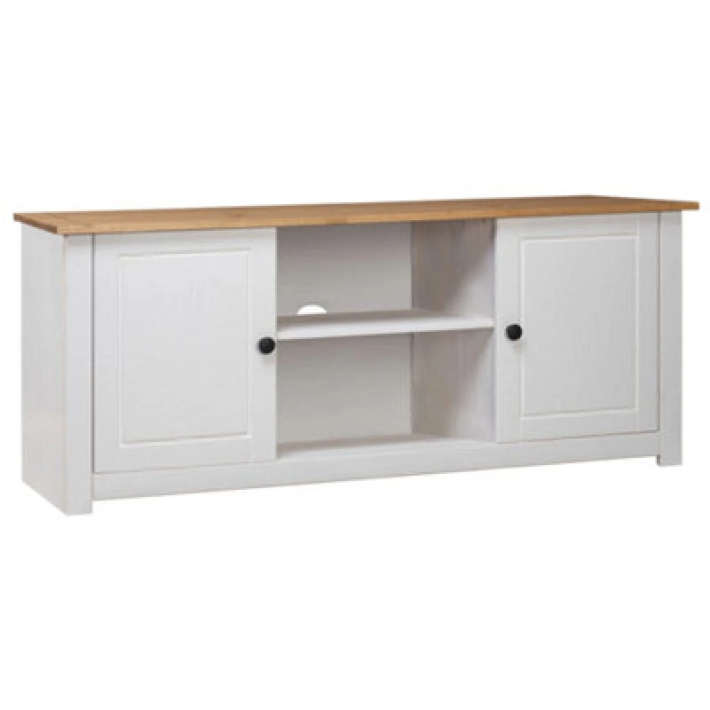 Image of vidaXL Solid Pine Wood TV Cabinet White Panama Range Low Side board HiFi Stand