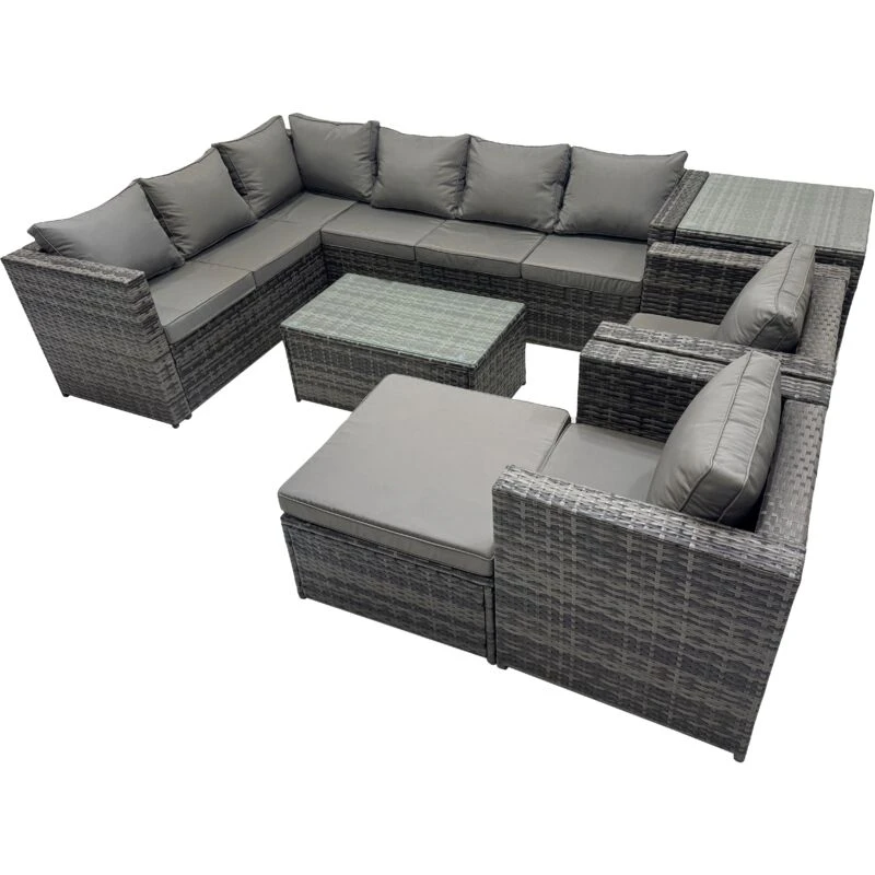 Image of Fimous Outdoor Rattan Garden Furniture Set with 2 Chairs Big Stool Side Table in Dark Grey Dark Grey Unisex
