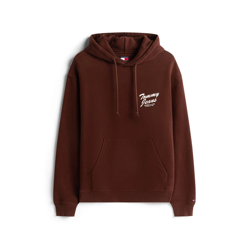 Image of Tommy Jeans Mens Novelty Cotton Pull Over Hoodie Rich Brown male S