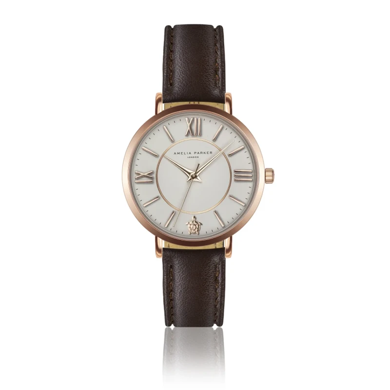 Image of Amelia Parker Leather watch woman Amelia Parker Petite Classique Brown Dore Female 32 mm
