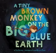 Image of tiny brown monkey on the big blue earth