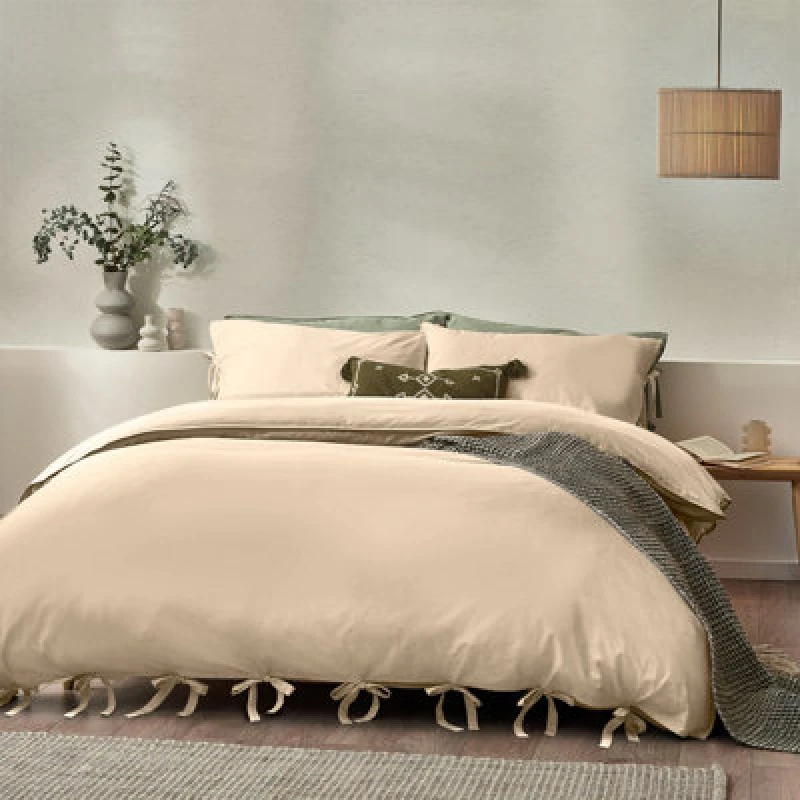 Image of Mallow Bow Tie Duvet Cover Set Linen, Linen / King