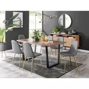 Image of Furniture Box Kylo Brown Wood Effect Dining Table and 6 Grey Corona Gold Leg Chairs
