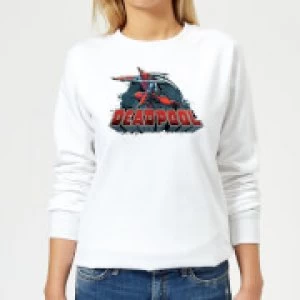 Image of Marvel Deadpool Sword Logo Womens Sweatshirt - White - L