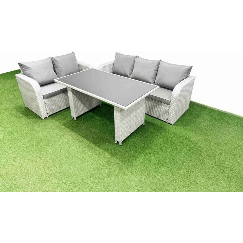 Image of Fimous Garden Furniture Set with Rectangular Dining Table Light Grey Light Grey Unisex