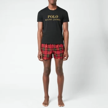 Image of Polo Ralph Lauren Mens All Over Print Short Sleeve Pajama Set - Wallace Plaid Gold Bugle - L