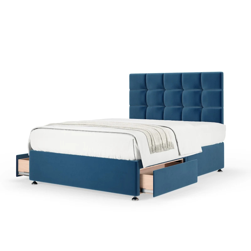 Image of Bedmaster Bedmaster Plush Velvet 2 Drawer Divan Base And Square Headboard in Blue Size: Super King Blue Super King Unisex 7867870754753